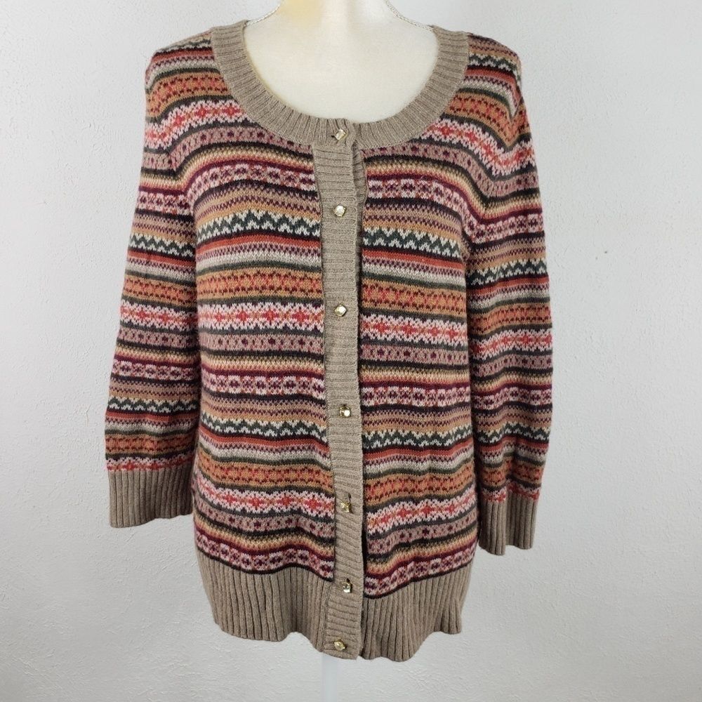 Talbots Aztek Design Button Down Sweater Wool Xl - image 2